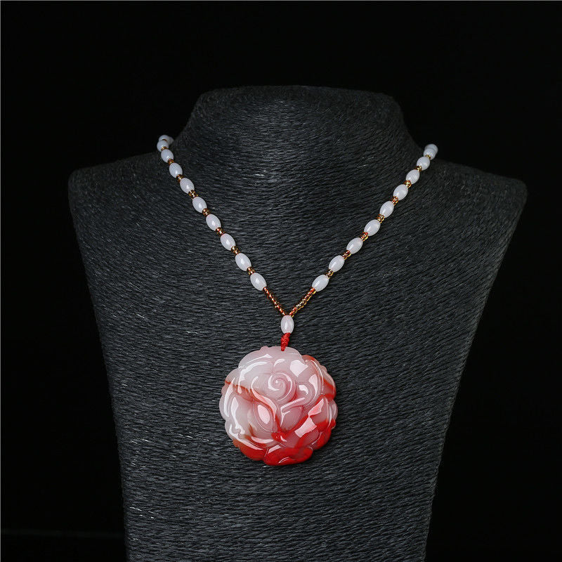 Wholesale of Xinjiang and Outer Mongolia Jade “Auspicious Blooming Flower” Pendant, Chicken Blood Stone Rose Flower Jade Pendant, and Women's Colored Jade Flower Pendant