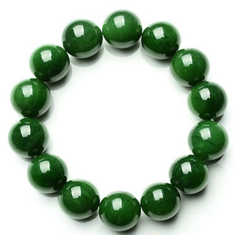 Xinjiang Jade Bracelet, Outer Mongolia Jade Spinach - Green Round Bead Bracelet, Elegant Unisex Full - Green Bracelet, Factory Wholesale