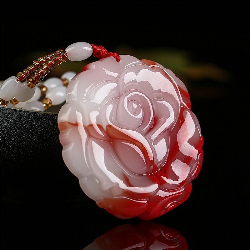 Wholesale of Xinjiang and Outer Mongolia Jade “Auspicious Blooming Flower” Pendant, Chicken Blood Stone Rose Flower Jade Pendant, and Women's Colored Jade Flower Pendant