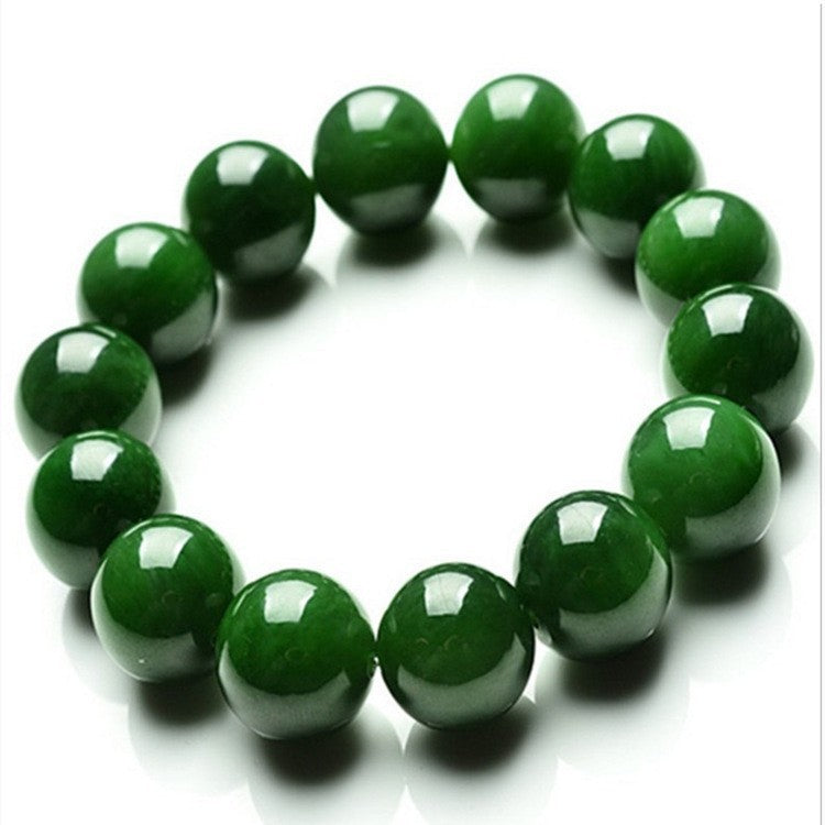 Xinjiang Jade Bracelet, Outer Mongolia Jade Spinach - Green Round Bead Bracelet, Elegant Unisex Full - Green Bracelet, Factory Wholesale