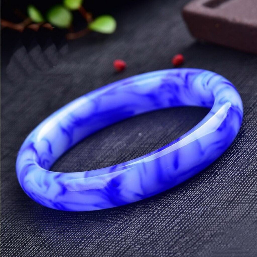 Wholesale of Xinjiang Hetian Jade, Outer Mongolian Jade "Blue Orchid" Bracelets, Gobi Jade Bracelets, and Gold Thread Jade Bracelets with Drifting Flower Patterns for Women