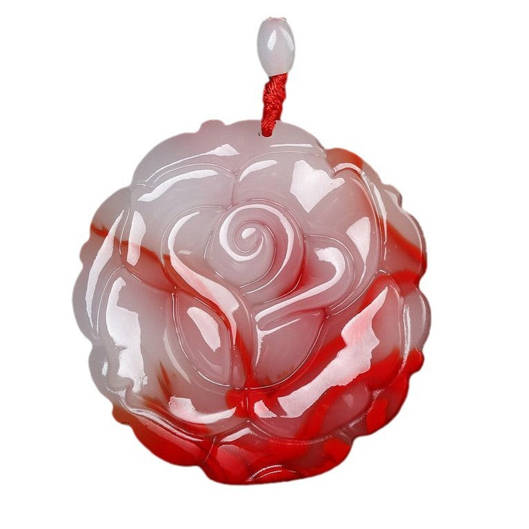 Wholesale of Xinjiang and Outer Mongolia Jade “Auspicious Blooming Flower” Pendant, Chicken Blood Stone Rose Flower Jade Pendant, and Women's Colored Jade Flower Pendant