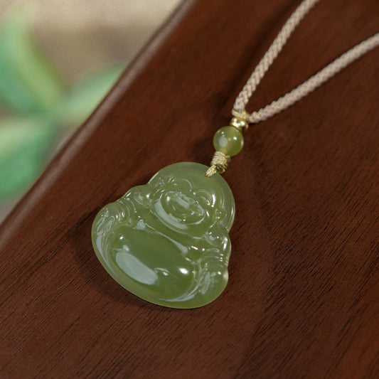 Natural Afghan Jade Clear Water - Color Laughing Buddha Pendant, Antique Green Big - Bellied Buddha Jade Bracelet, Maitreya Buddha (Laughing Buddha) Jade Pendant