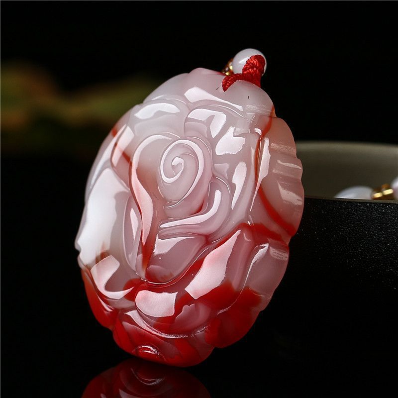 Wholesale of Xinjiang and Outer Mongolia Jade “Auspicious Blooming Flower” Pendant, Chicken Blood Stone Rose Flower Jade Pendant, and Women's Colored Jade Flower Pendant