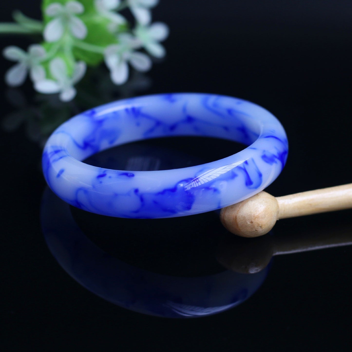 Wholesale of Xinjiang Hetian Jade, Outer Mongolian Jade "Blue Orchid" Bracelets, Gobi Jade Bracelets, and Gold Thread Jade Bracelets with Drifting Flower Patterns for Women