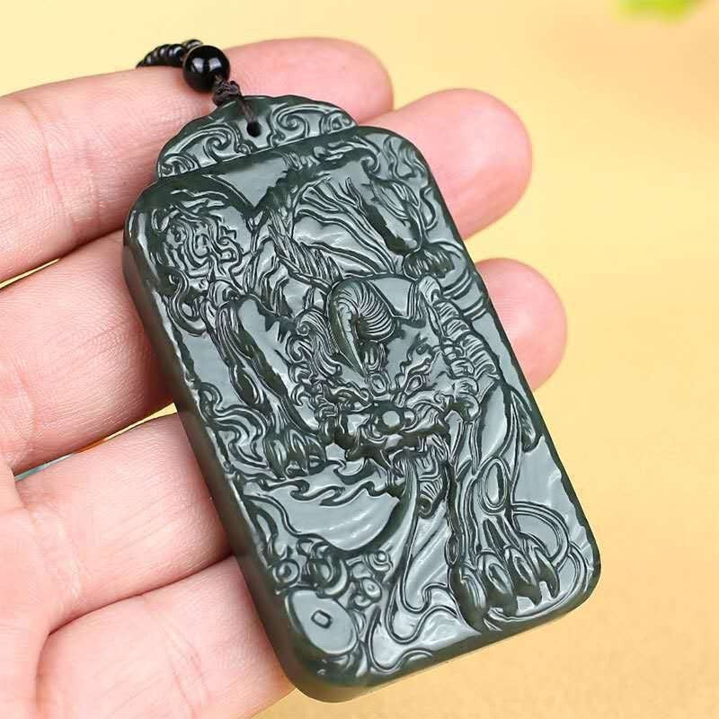 Natural Xinjiang Hetian Jade Pixiu Pendant, Blue - Green Jade Majestic Pixiu Jade Plaque, Men's Jade Plaque Pendant, Factory Wholesale