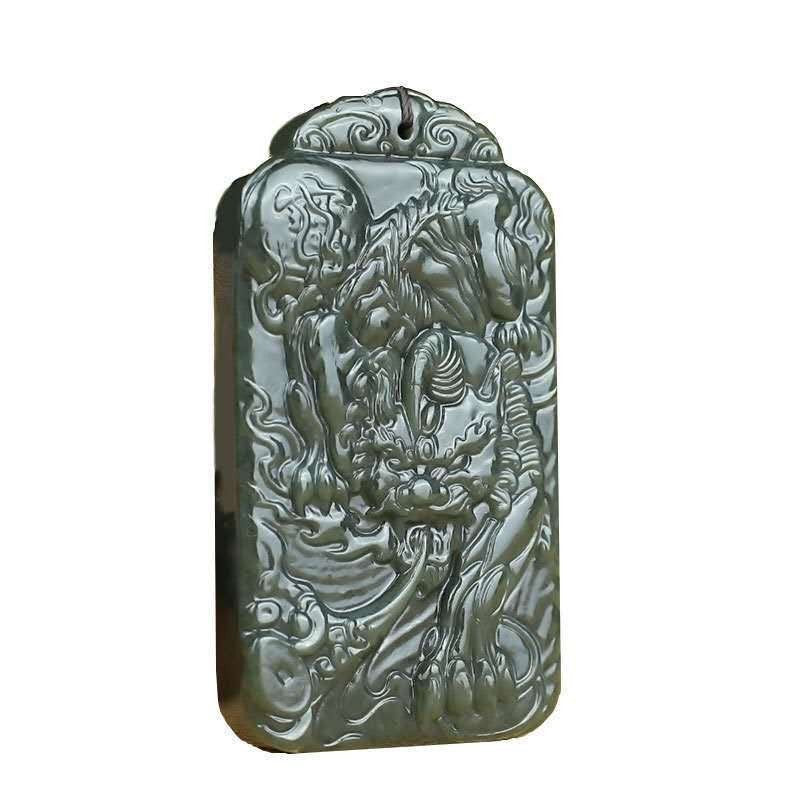 Natural Xinjiang Hetian Jade Pixiu Pendant, Blue - Green Jade Majestic Pixiu Jade Plaque, Men's Jade Plaque Pendant, Factory Wholesale