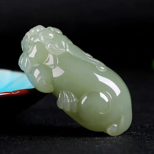 Natural Afghan Jade Pixiu Handheld Ornament, Bluish - white Jade Pixiu Pendant, Imitation Hetian Jade Men's & Women's Style Jade Pendant